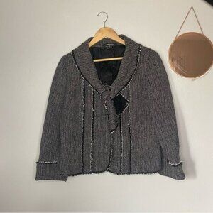 Ellen Tracy Black White Tie Front Tweed Blazer Size 12